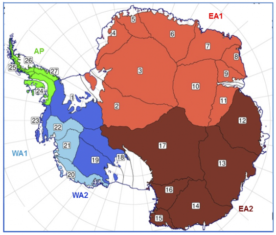 Figure 1 from the paper, showing different Antarctic mass balance zones.