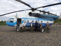 Day 1 alongside the Mi-8 helicopter at the landing site along the Embenchime River in summer 2012.