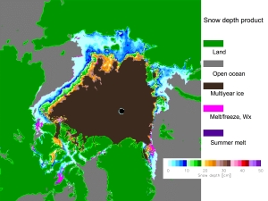 example of snow depth values and colorbar