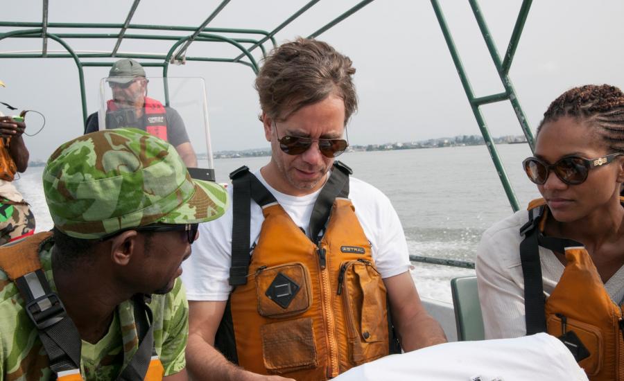 Left to right: Viannet (ANPN Ecoguard for the Pongara National Park) Marc Simard (Jet Propulsion Laboratory), Lola Fatoyinbo (Goddard Space Flight Center). In the back: Walley, boat pilot.